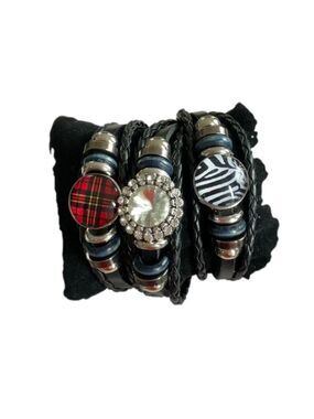 Black Leather Gingersnaps Bracelets Set of 3